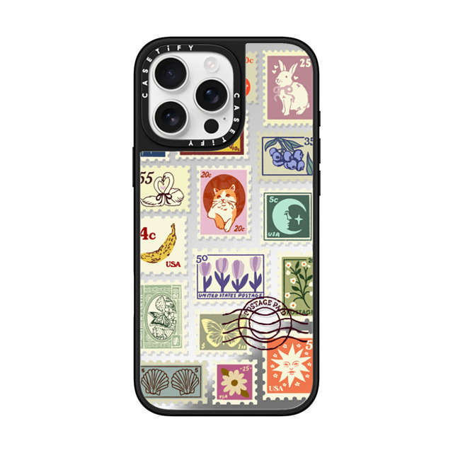 Kira Cyan x CASETiFY iPhone 16 Pro Max ケース Silver on Black ミラーケース MagSafe対応 Stamp Collection