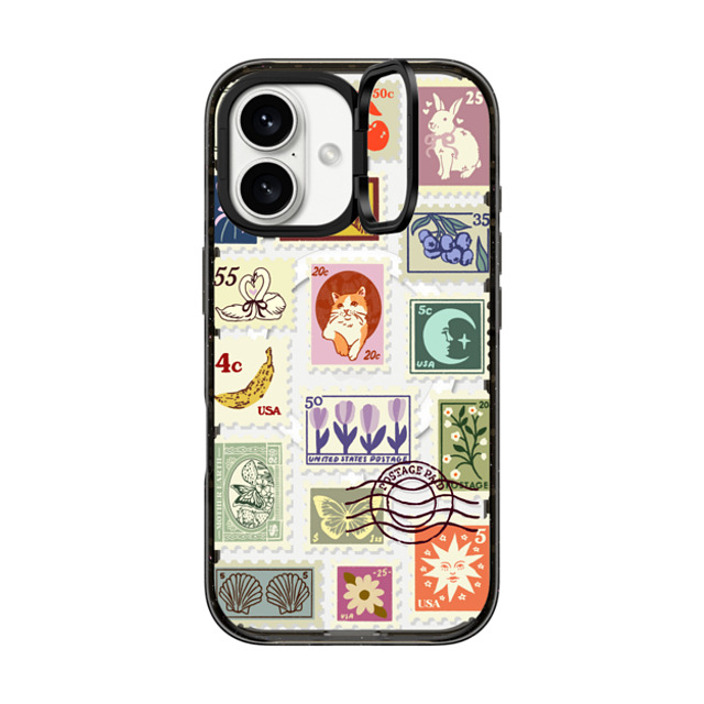 Kira Cyan x CASETiFY iPhone 16 ケース Cat,Floral ブラック インパクトリングスタンドケース MagSafe対応 Stamp Collection Mother's Day Kira Cyan x CASETiFY iPhone 16 ケース Cat,Floral ブラック インパクトリングスタンドケース MagSafe対応 Stamp Collection Mother's Day