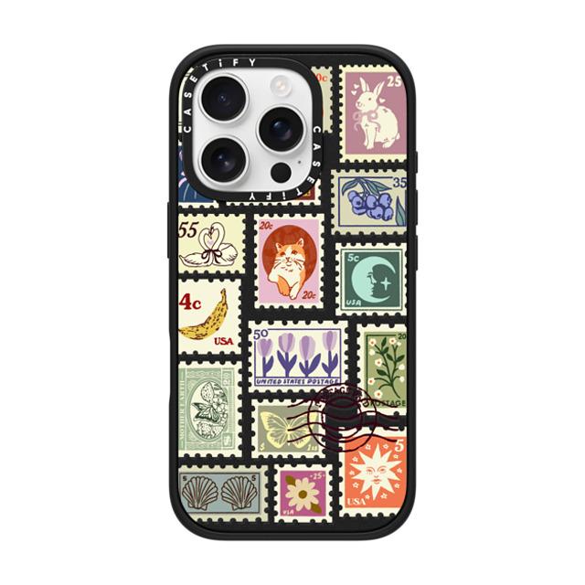 Kira Cyan x CASETiFY iPhone 16 Pro ケース マットブラック インパクトケース MagSafe対応 Stamp Collection