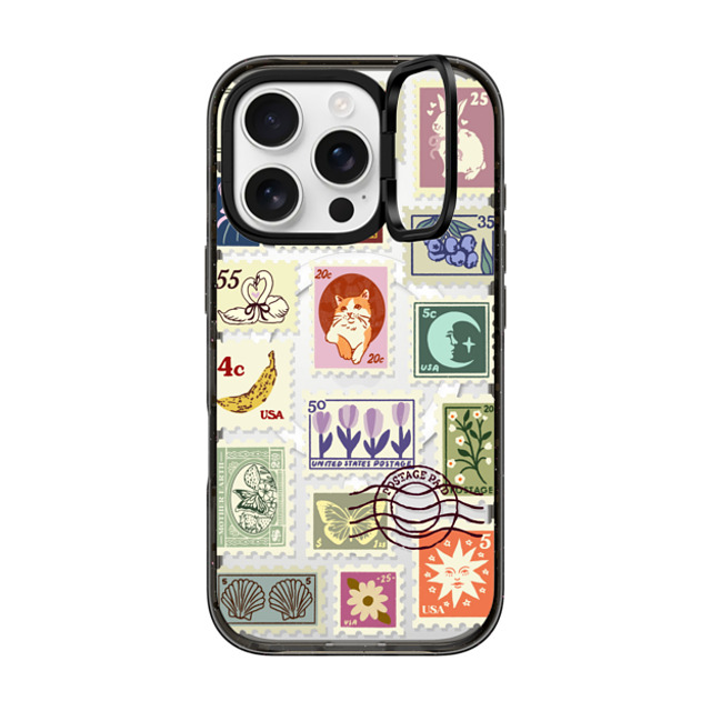 Kira Cyan x CASETiFY iPhone 16 Pro ケース ブラック インパクトリングスタンドケース MagSafe対応 Stamp Collection