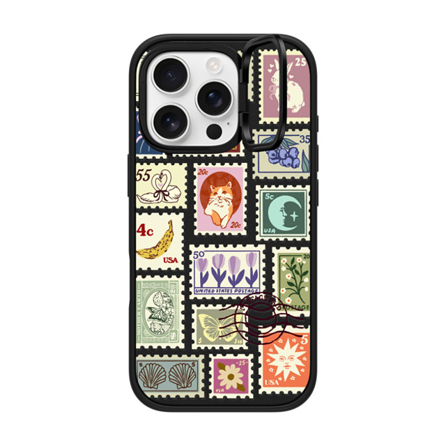 Kira Cyan x CASETiFY iPhone 16 Pro ケース マットブラック インパクトリングスタンドケース MagSafe対応 Stamp Collection