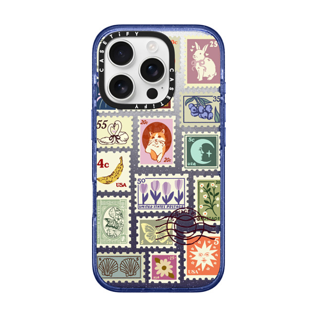 Kira Cyan x CASETiFY iPhone 16 Pro ケース Glitter Indigo インパクトケース MagSafe対応 Stamp Collection