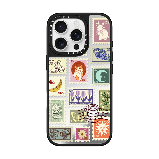 Kira Cyan x CASETiFY iPhone 16 Pro ケース Silver on Black ミラーケース MagSafe対応 Stamp Collection