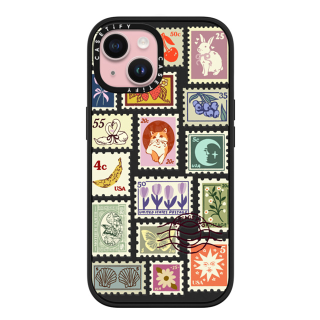 Kira Cyan x CASETiFY iPhone 15 ケース マットブラック インパクトケース Stamp Collection