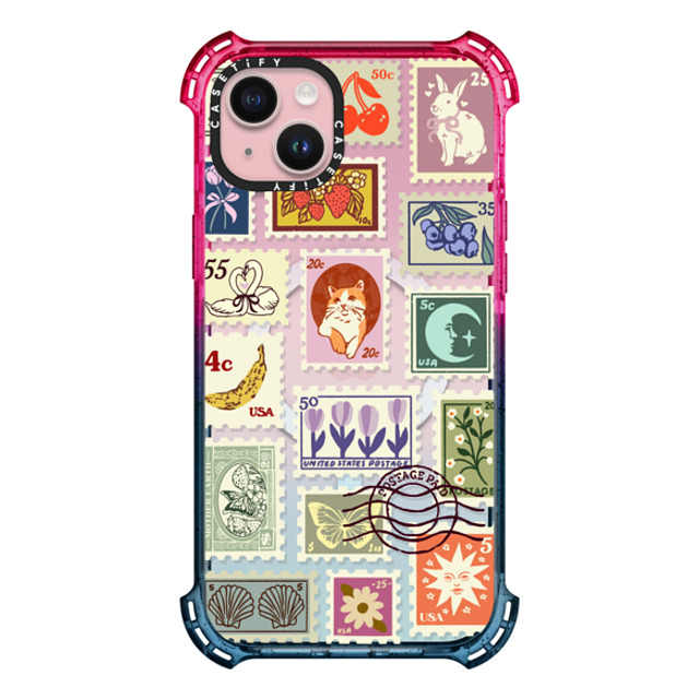 Kira Cyan x CASETiFY iPhone 15 Plus ケース Cotton Candy バウンスケース Stamp Collection