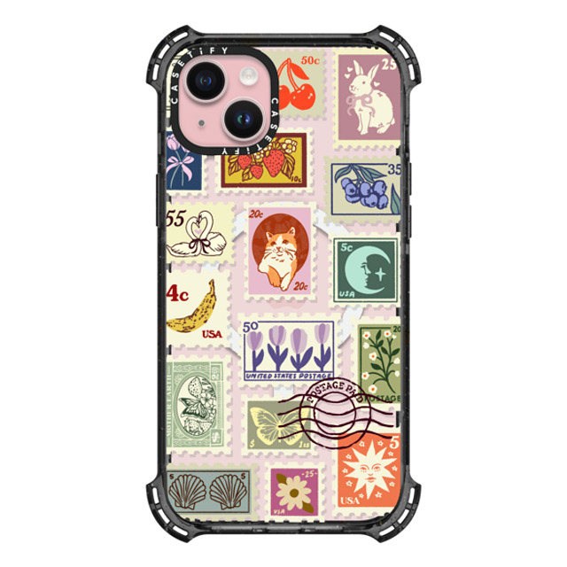 Kira Cyan x CASETiFY iPhone 15 Plus ケース ブラック バウンスケース Stamp Collection