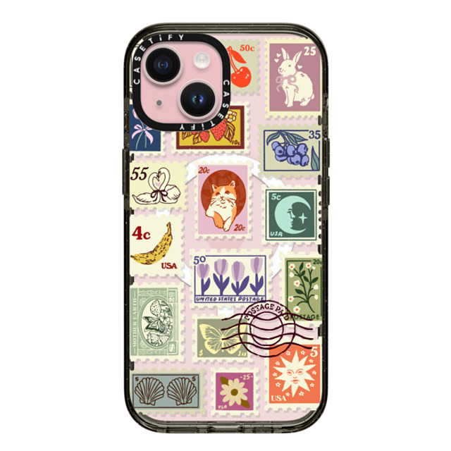 Kira Cyan x CASETiFY iPhone 15 ケース ブラック インパクトケース MagSafe対応 Stamp Collection