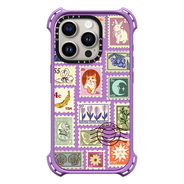 Kira Cyan x CASETiFY iPhone 15 Pro ケース Matte Purple バウンスケース Stamp Collection