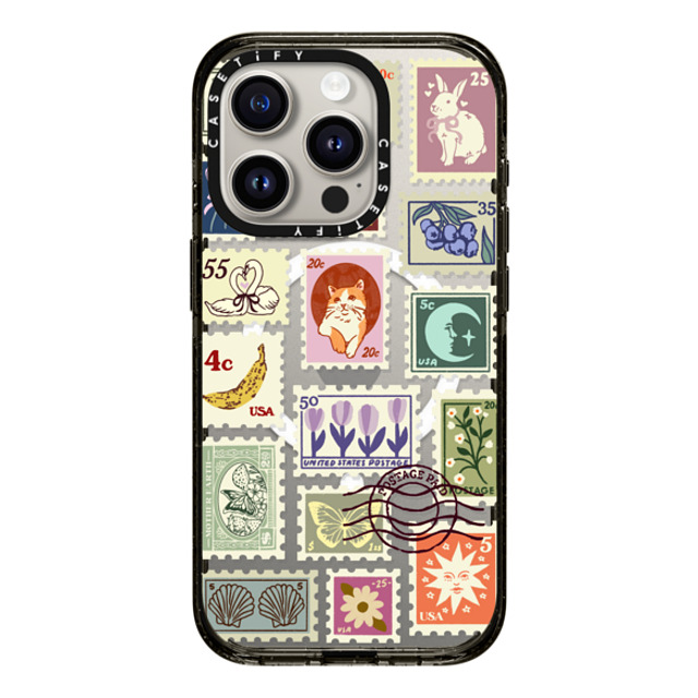 Kira Cyan x CASETiFY iPhone 15 Pro ケース ブラック インパクトケース MagSafe対応 Stamp Collection