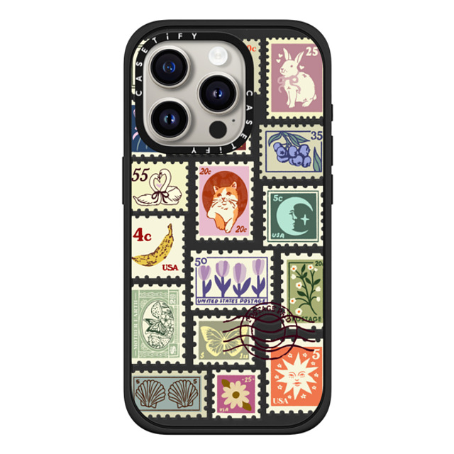 Kira Cyan x CASETiFY iPhone 15 Pro ケース マットブラック インパクトケース MagSafe対応 Stamp Collection