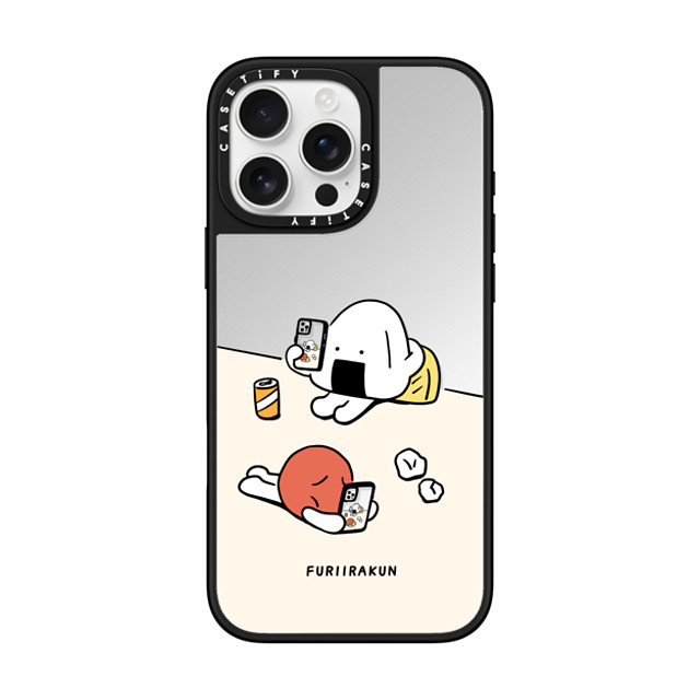 FURIIRAKUN x CASETiFY iPhone 16 Pro Max ケース Silver on Black ミラーケース MagSafe対応 Onigiri & Umeboshi Matching smartphone case by FURIIRAKUN