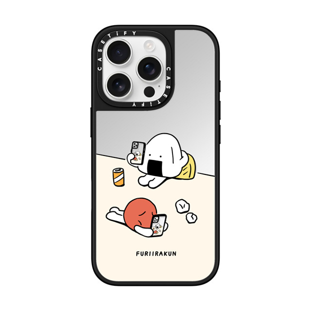 FURIIRAKUN x CASETiFY iPhone 16 Pro ケース Silver on Black ミラーケース MagSafe対応 Onigiri & Umeboshi Matching smartphone case by FURIIRAKUN