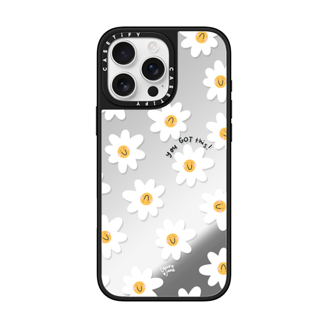 Laura Jane Illustrations x CASETiFY iPhone 16 Pro Max ケース Silver on Black ミラーケース MagSafe対応 Daisies by Laura Jane Illustrations