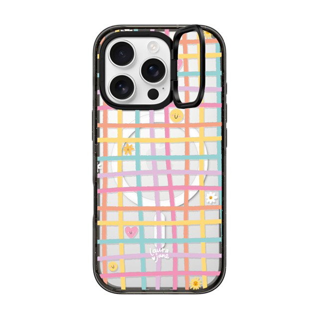 Laura Jane Illustrations x CASETiFY iPhone 16 Pro ケース ブラック インパクトリングスタンドケース MagSafe対応 Gingham by Laura Jane Illustrations