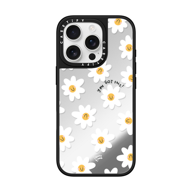 Laura Jane Illustrations x CASETiFY iPhone 16 Pro ケース Silver on Black ミラーケース MagSafe対応 Daisies by Laura Jane Illustrations