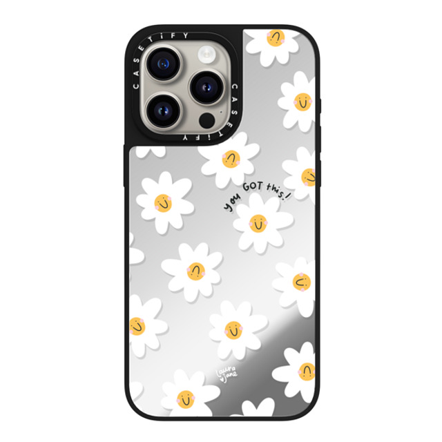 Laura Jane Illustrations x CASETiFY iPhone 15 Pro Max ケース Silver on Black ミラーケース MagSafe対応 Daisies by Laura Jane Illustrations