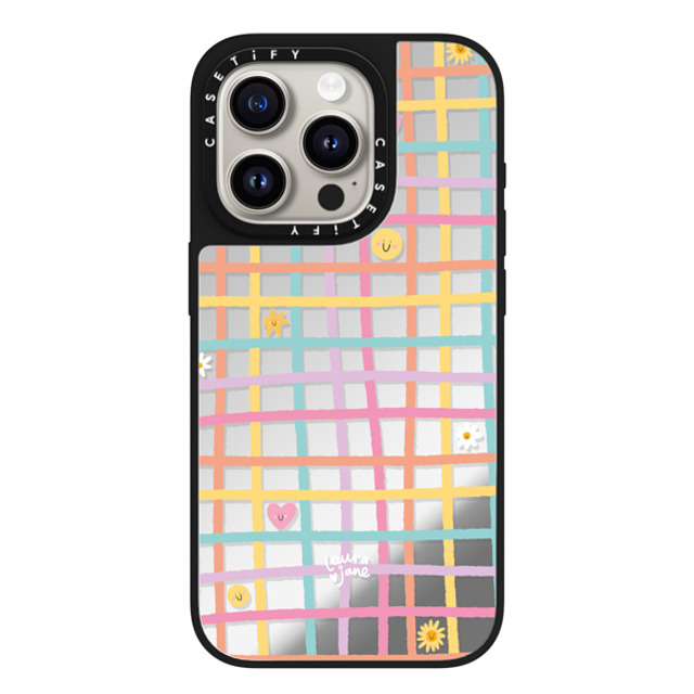 Laura Jane Illustrations x CASETiFY iPhone 15 Pro Case Silver on Black ミラーケース MagSafe対応 Gingham by Laura Jane Illustrations Laura Jane Illustrations x CASETiFY iPhone 15 Pro Case Silver on Black ミラーケース MagSafe対応 Gingham by Laura Jane Illustrations