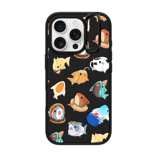 Leonarudo x CASETiFY iPhone 16 Pro ケース マットブラック インパクトリングスタンドケース MagSafe対応 Food Leonarudo pattern