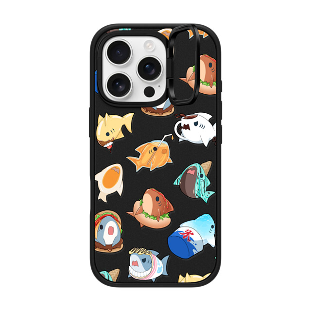 Leonarudo x CASETiFY iPhone 16 Pro ケース マットブラック インパクトリングスタンドケース MagSafe対応 Food Leonarudo pattern
