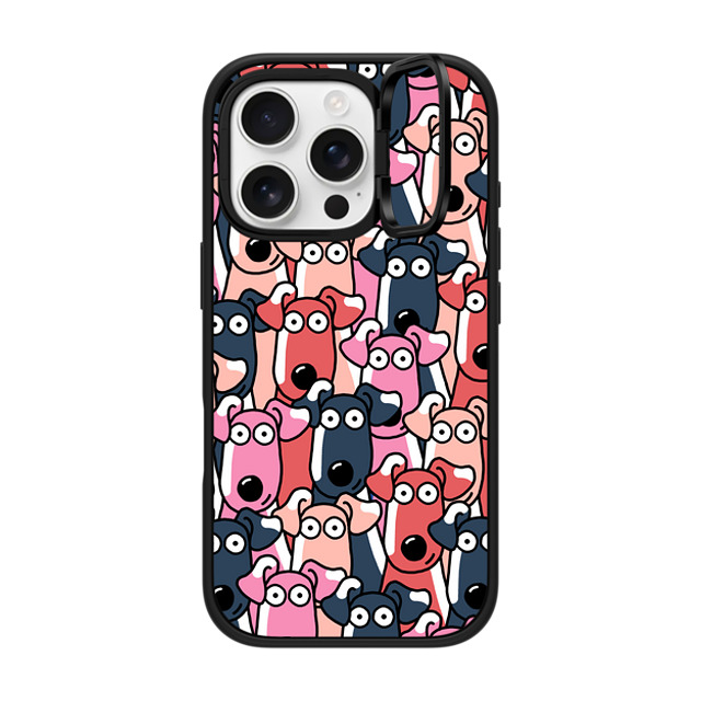 Clo'e Floirat x CASETiFY iPhone 16 Pro ケース マットブラック インパクトリングスタンドケース MagSafe対応 Dogs Selfies