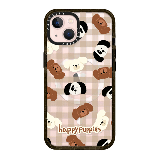 CASETiFY iPhone 13 ケース ブラック インパクトケース MagSafe対応 Happy Puppies boboland