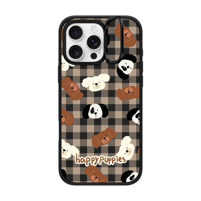 CASETiFY iPhone 16 Pro Max ケース マットブラック インパクトリングスタンドケース MagSafe対応 Happy Puppies boboland