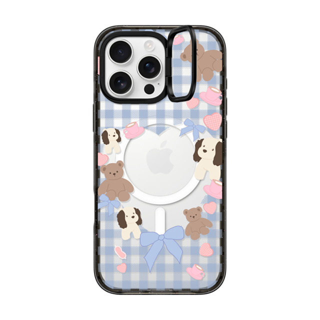 CASETiFY iPhone 16 Pro Max ケース ブラック インパクトリングスタンドケース MagSafe対応 Puppy Pudding boboland