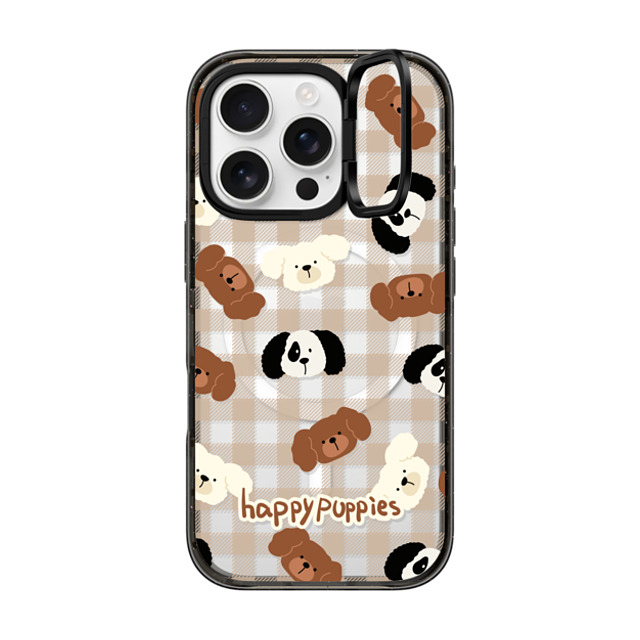 CASETiFY iPhone 16 Pro ケース ブラック インパクトリングスタンドケース MagSafe対応 Happy Puppies boboland