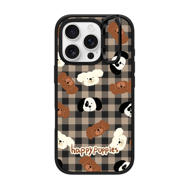 CASETiFY iPhone 16 Pro ケース マットブラック インパクトリングスタンドケース MagSafe対応 Happy Puppies boboland