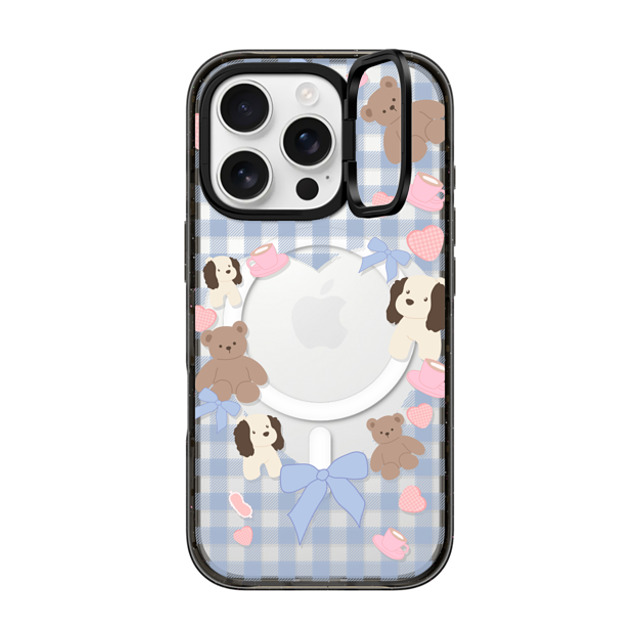 CASETiFY iPhone 16 Pro ケース ブラック インパクトリングスタンドケース MagSafe対応 Puppy Pudding boboland