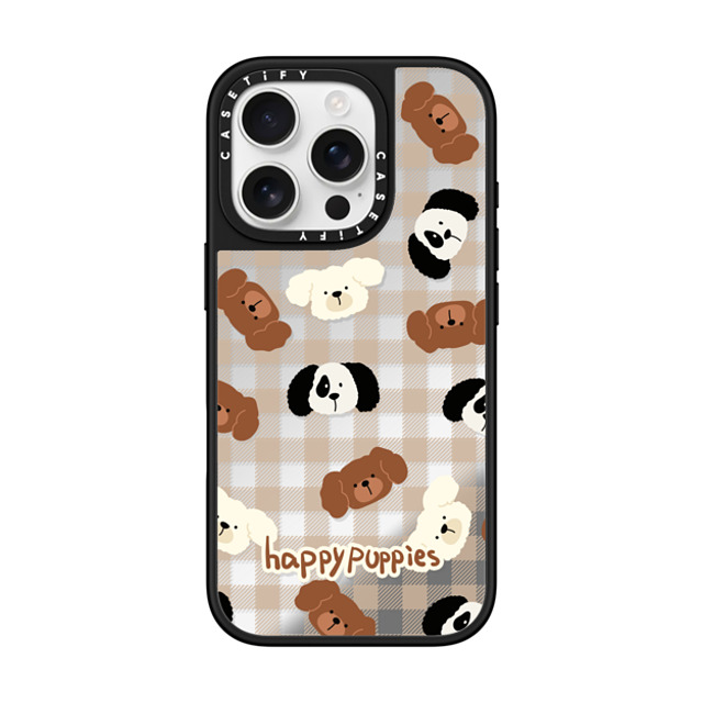 CASETiFY iPhone 16 Pro ケース Silver on Black ミラーケース MagSafe対応 Happy Puppies boboland