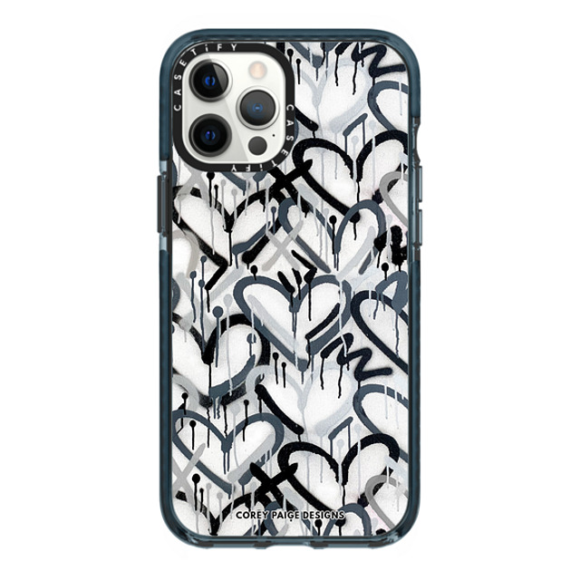 Corey Paige Designs x CASETiFY iPhone 12 Pro Max ケース Pacific Blue インパクトケース Monochrome Graffiti Hearts by Corey Paige Designs