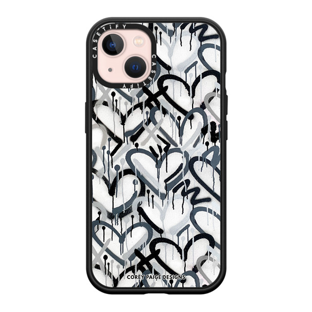 Corey Paige Designs x CASETiFY iPhone 13 ケース マットブラック インパクトケース MagSafe対応 Monochrome Graffiti Hearts by Corey Paige Designs