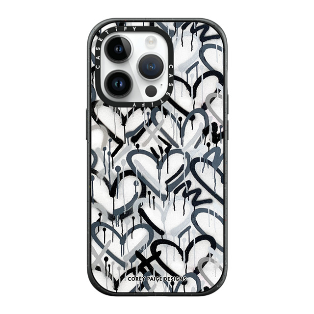 Corey Paige Designs x CASETiFY iPhone 14 Pro ケース マットブラック インパクトケース MagSafe対応 Monochrome Graffiti Hearts by Corey Paige Designs