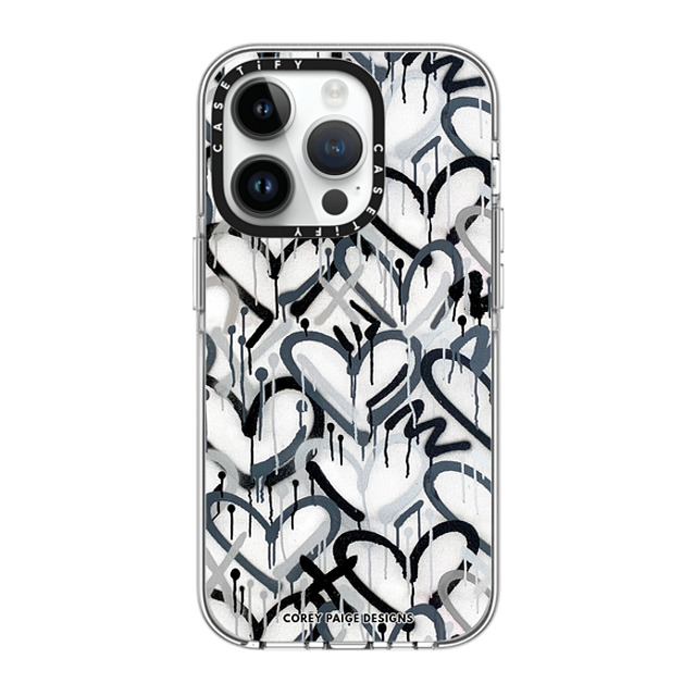 Corey Paige Designs x CASETiFY iPhone 14 Pro ケース クリア クリア ケース MagSafe対応 Monochrome Graffiti Hearts by Corey Paige Designs