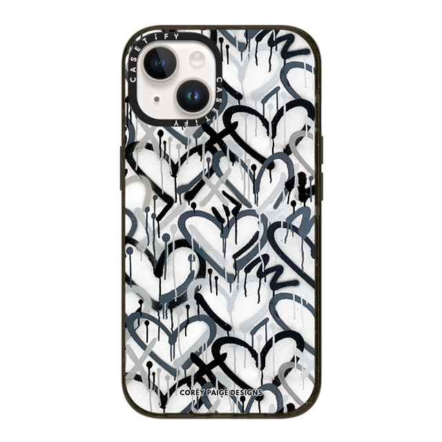 Corey Paige Designs x CASETiFY iPhone 14 ケース ブラック インパクトケース Monochrome Graffiti Hearts by Corey Paige Designs