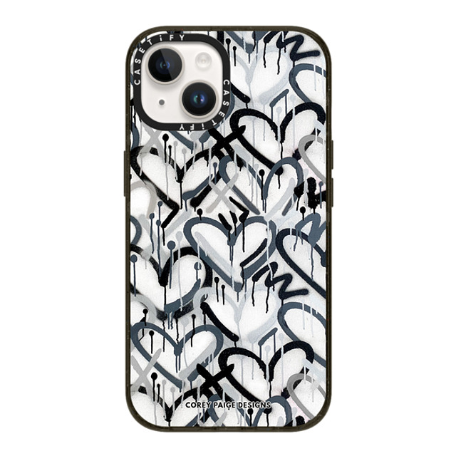 Corey Paige Designs x CASETiFY iPhone 14 ケース ブラック インパクトケース MagSafe対応 Monochrome Graffiti Hearts by Corey Paige Designs