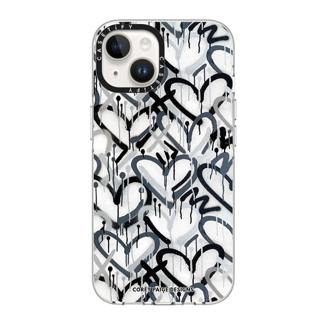 Corey Paige Designs x CASETiFY iPhone 14 ケース クリア クリア ケース MagSafe対応 Monochrome Graffiti Hearts by Corey Paige Designs