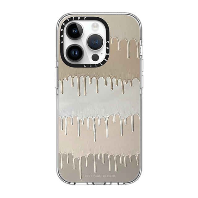 Corey Paige Designs x CASETiFY iPhone 14 Pro Case Clear Clear Case MagSafe Compatible Tan Painted Drips by Corey Paige Designs Corey Paige Designs x CASETiFY iPhone 14 Pro Case Clear Clear Case MagSafe Compatible Tan Painted Drips by Corey Paige Designs