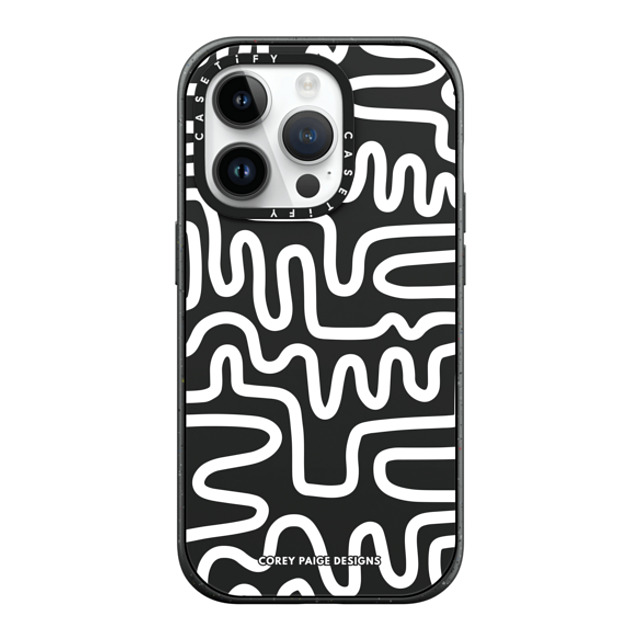 Corey Paige Designs x CASETiFY iPhone 14 Pro ケース マットブラック インパクトケース MagSafe対応 White Line Art by Corey Paige Designs