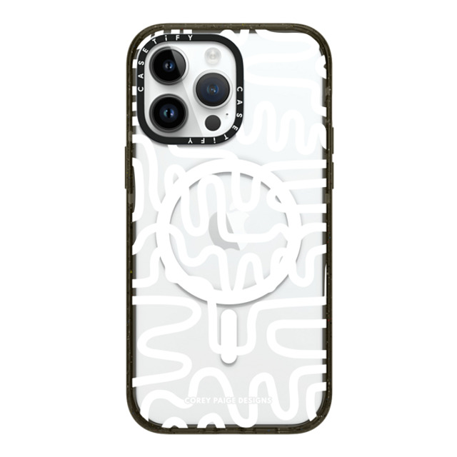 Corey Paige Designs x CASETiFY iPhone 14 Pro Max ケース ブラック インパクトケース MagSafe対応 White Line Art by Corey Paige Designs