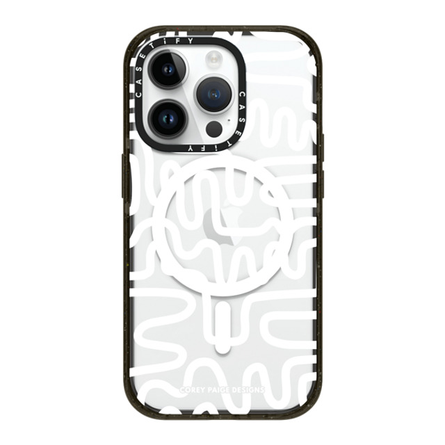 Corey Paige Designs x CASETiFY iPhone 14 Pro ケース ブラック インパクトケース MagSafe対応 White Line Art by Corey Paige Designs