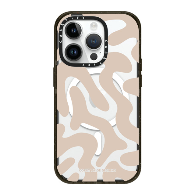 Corey Paige Designs x CASETiFY iPhone 14 Pro ケース ブラック インパクトケース MagSafe対応 Tan Abstract Shapes by Corey Paige Designs