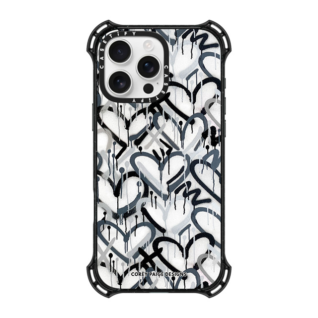 Corey Paige Designs x CASETiFY iPhone 16 Pro Max ケース ブラック バウンスケース Monochrome Graffiti Hearts by Corey Paige Designs