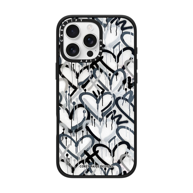 Corey Paige Designs x CASETiFY iPhone 16 Pro Max ケース マットブラック インパクトケース Monochrome Graffiti Hearts by Corey Paige Designs