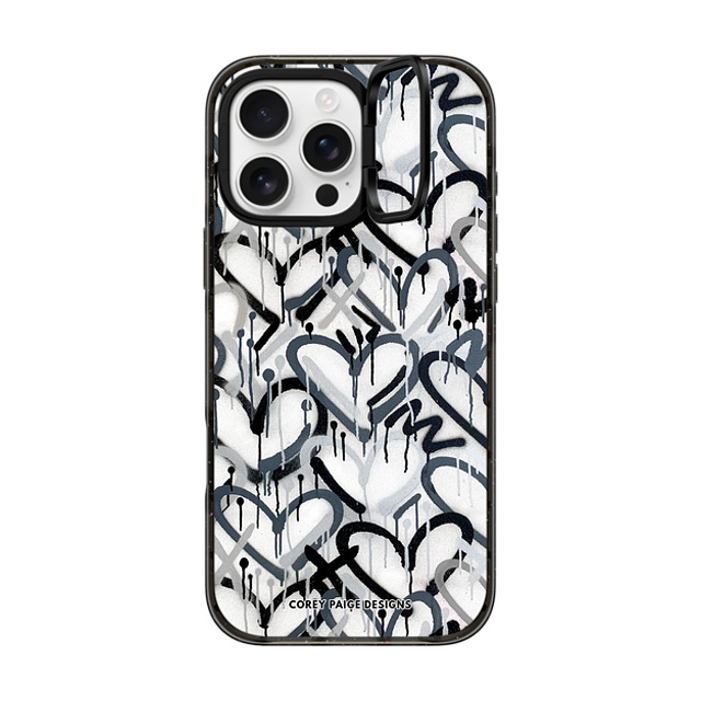 Corey Paige Designs x CASETiFY iPhone 16 Pro Max ケース ブラック インパクトリングスタンドケース MagSafe対応 Monochrome Graffiti Hearts by Corey Paige Designs