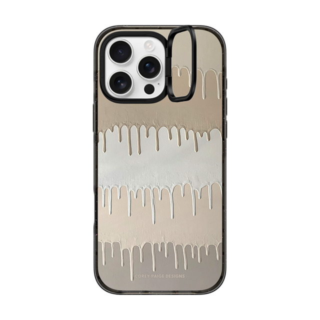 Corey Paige Designs x CASETiFY iPhone 16 Pro Max ケース ブラック インパクトリングスタンドケース MagSafe対応 Tan Painted Drips by Corey Paige Designs