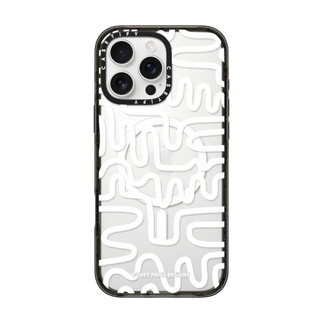 Corey Paige Designs x CASETiFY iPhone 16 Pro Max ケース ブラック インパクトケース MagSafe対応 White Line Art by Corey Paige Designs