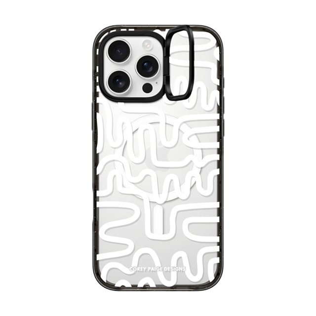 Corey Paige Designs x CASETiFY iPhone 16 Pro Max ケース ブラック インパクトリングスタンドケース MagSafe対応 White Line Art by Corey Paige Designs