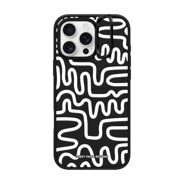 Corey Paige Designs x CASETiFY iPhone 16 Pro Max ケース マットブラック インパクトリングスタンドケース MagSafe対応 White Line Art by Corey Paige Designs